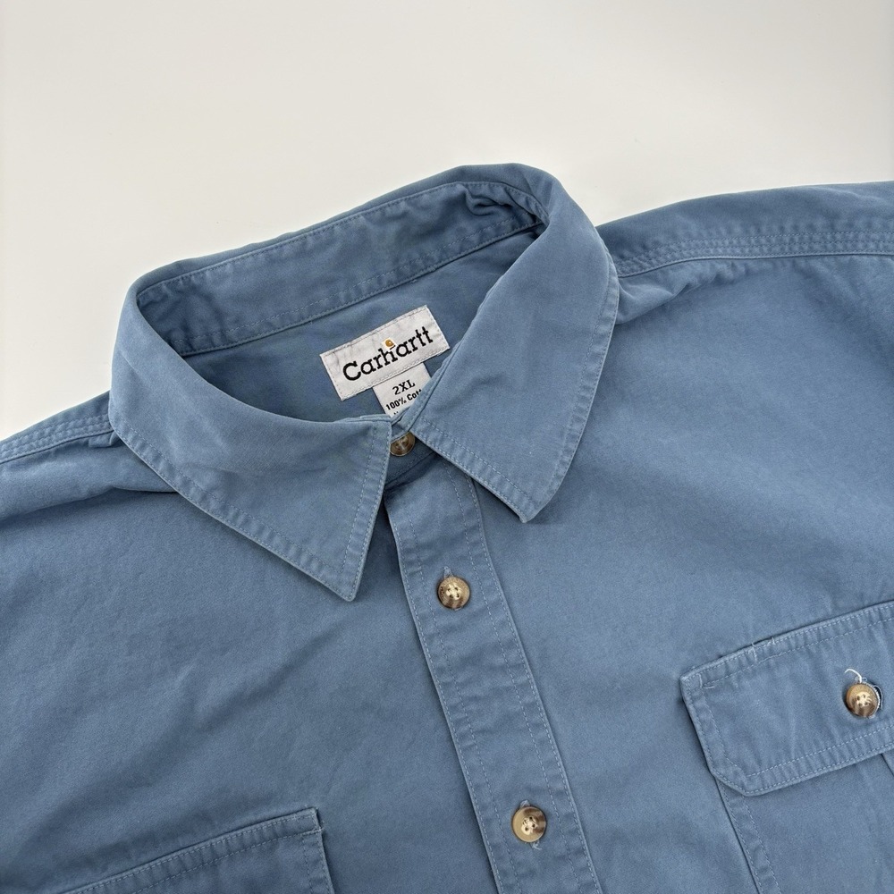 Carhartt Relaxed Fit Button Up Short Sleeve Shirt Blue Men's Size 2XL‎